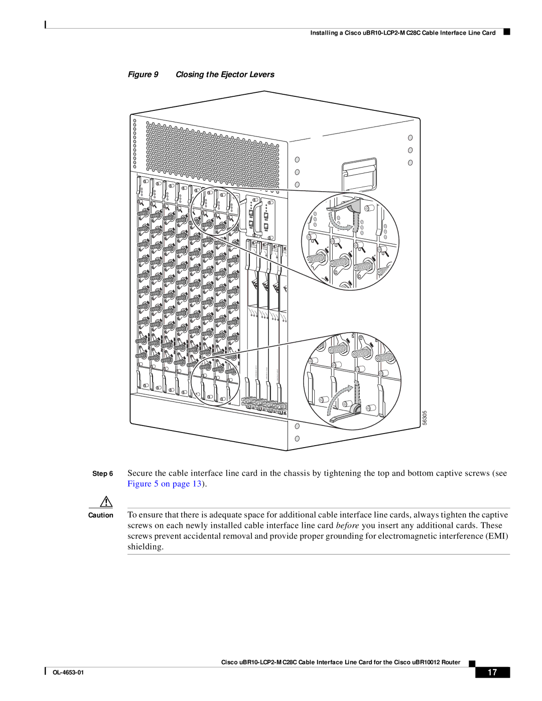 Cisco Systems uBR10-LCP2-MC28C manual Closing the Ejector Levers 