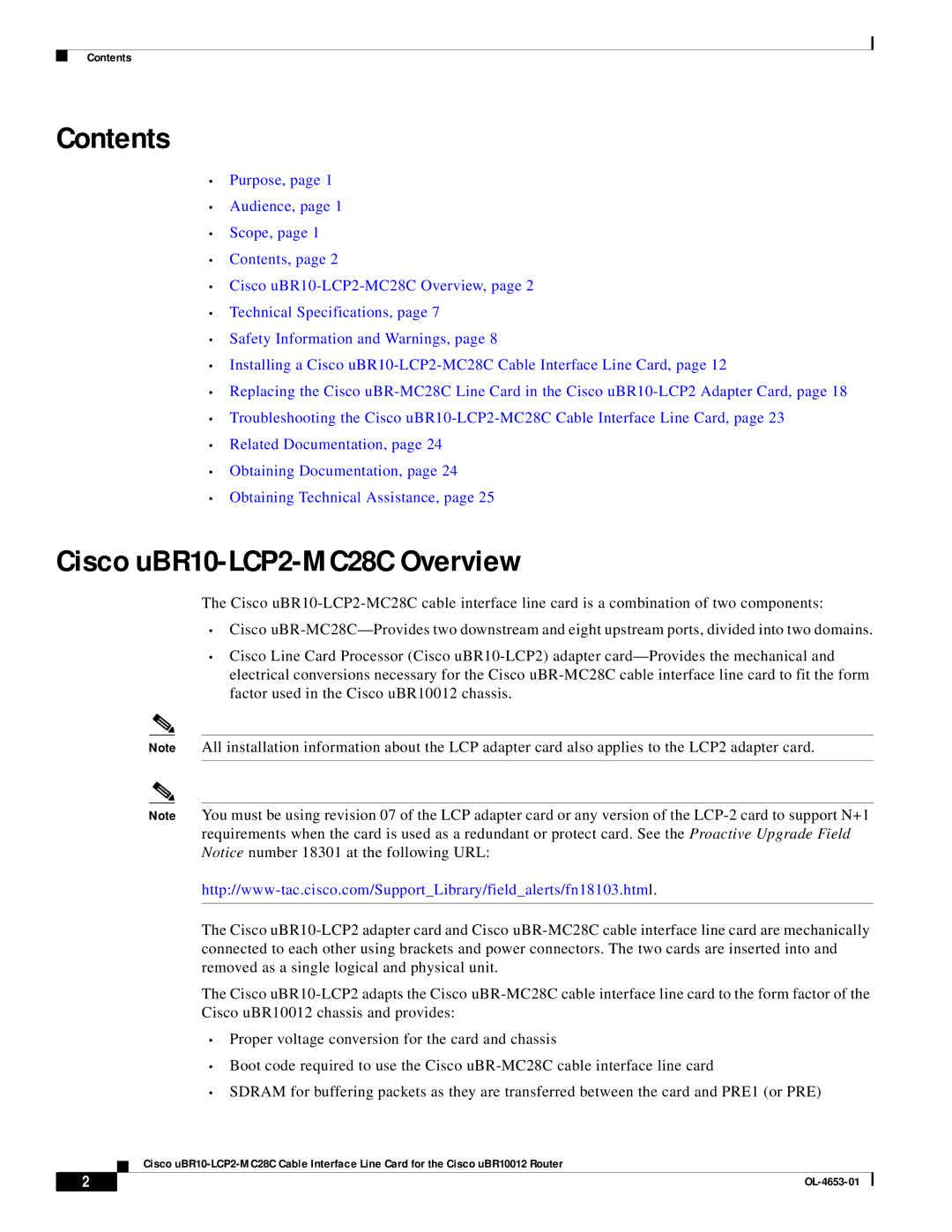 Cisco Systems manual Contents, Cisco uBR10-LCP2-MC28C Overview 