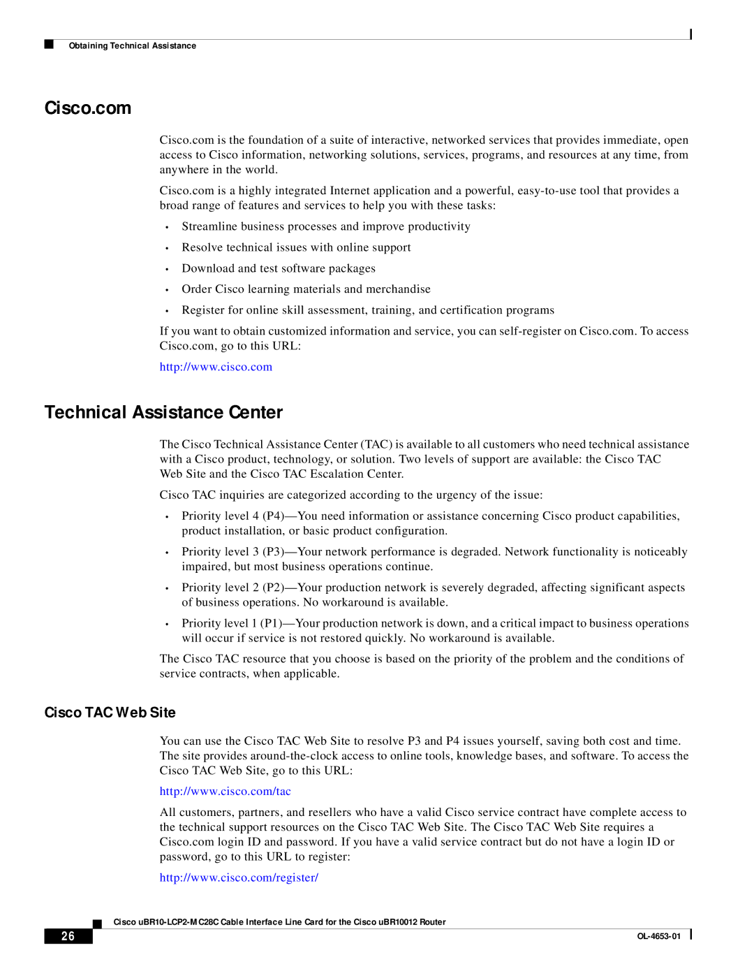 Cisco Systems uBR10-LCP2-MC28C manual Cisco.com, Technical Assistance Center 