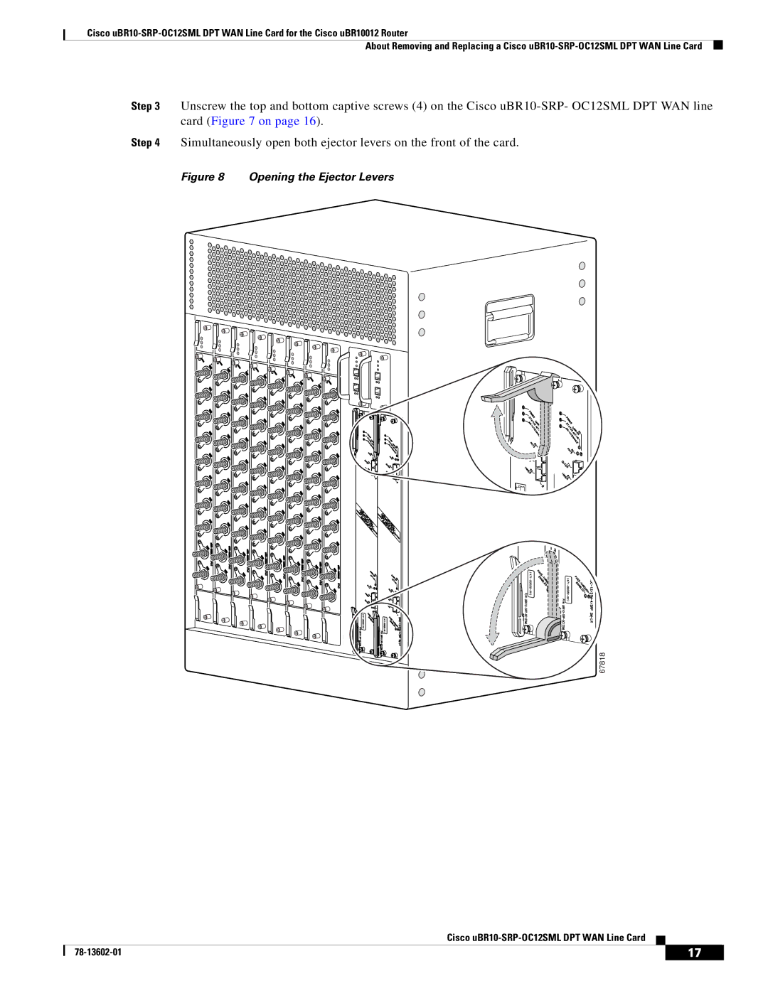 Cisco Systems uBR10-SRP-OC12SML technical specifications Opening the Ejector Levers 