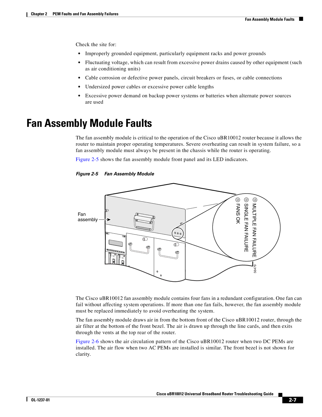 Cisco Systems UBR10012 manual Fan Assembly Module Faults 