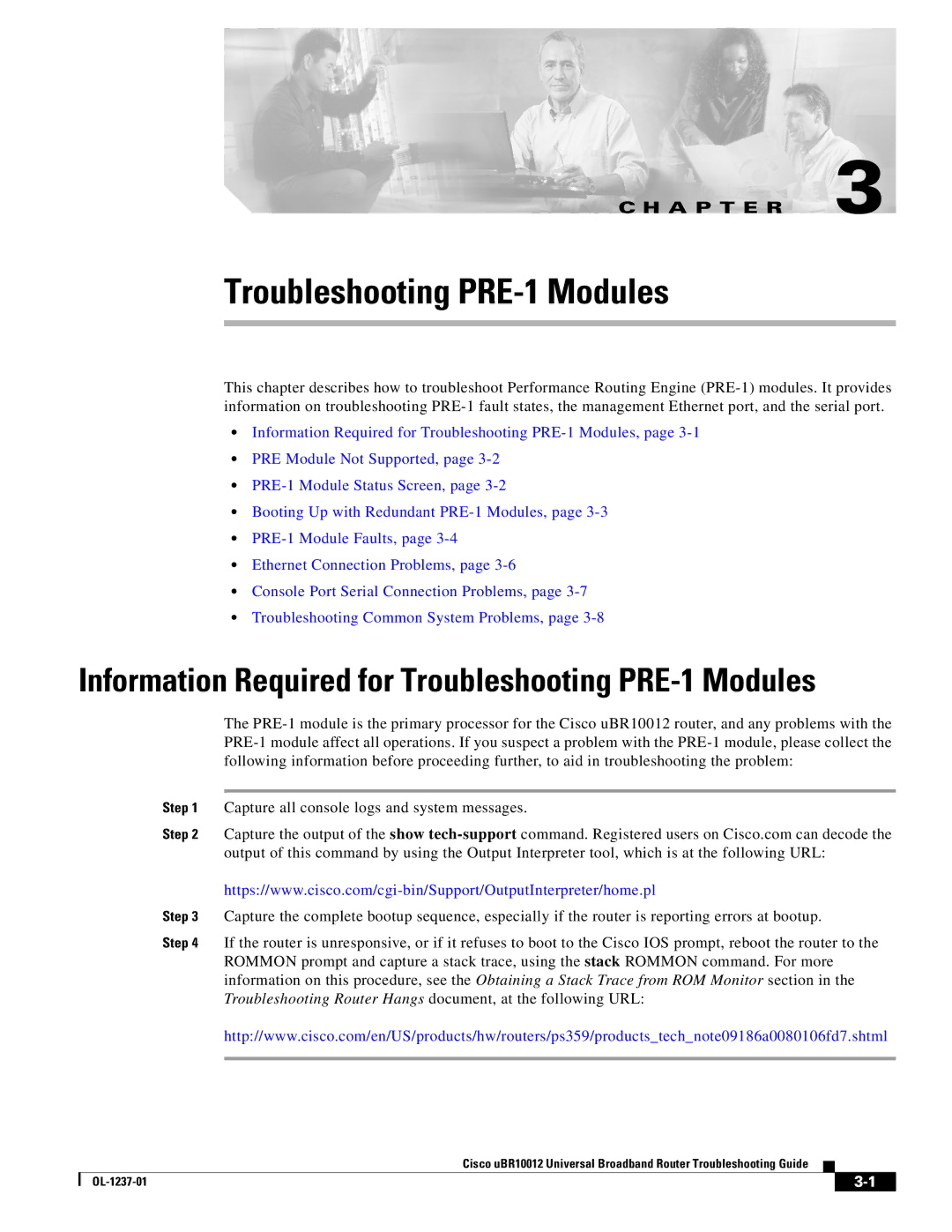 Cisco Systems UBR10012 manual Troubleshooting PRE-1 Modules 