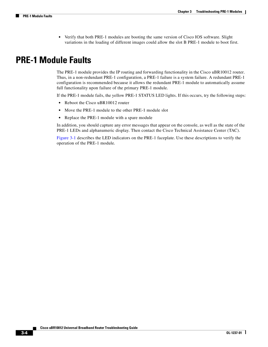 Cisco Systems UBR10012 manual PRE-1 Module Faults 