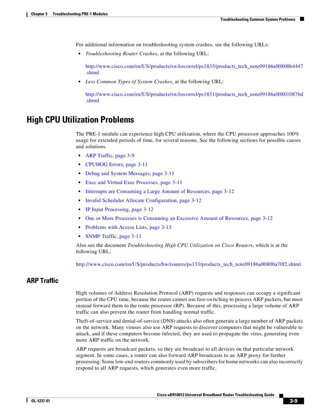 Cisco Systems UBR10012 manual High CPU Utilization Problems, ARP Traffic 