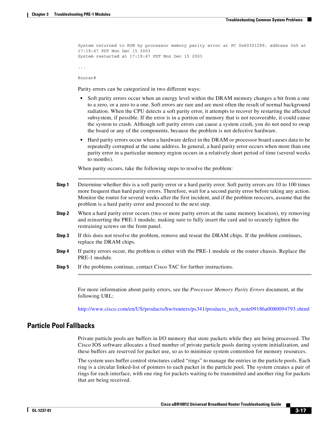 Cisco Systems UBR10012 manual Particle Pool Fallbacks 