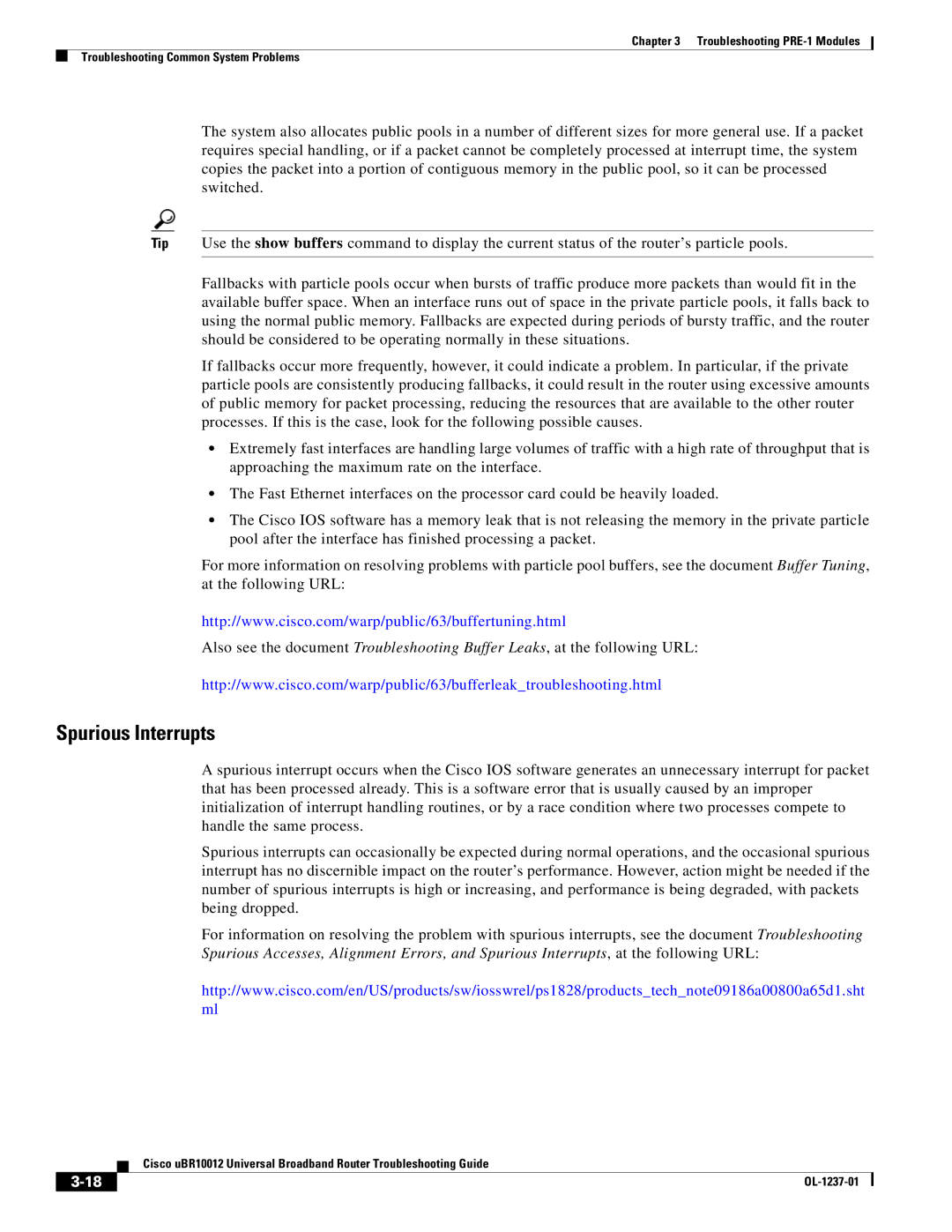 Cisco Systems UBR10012 manual Spurious Interrupts 