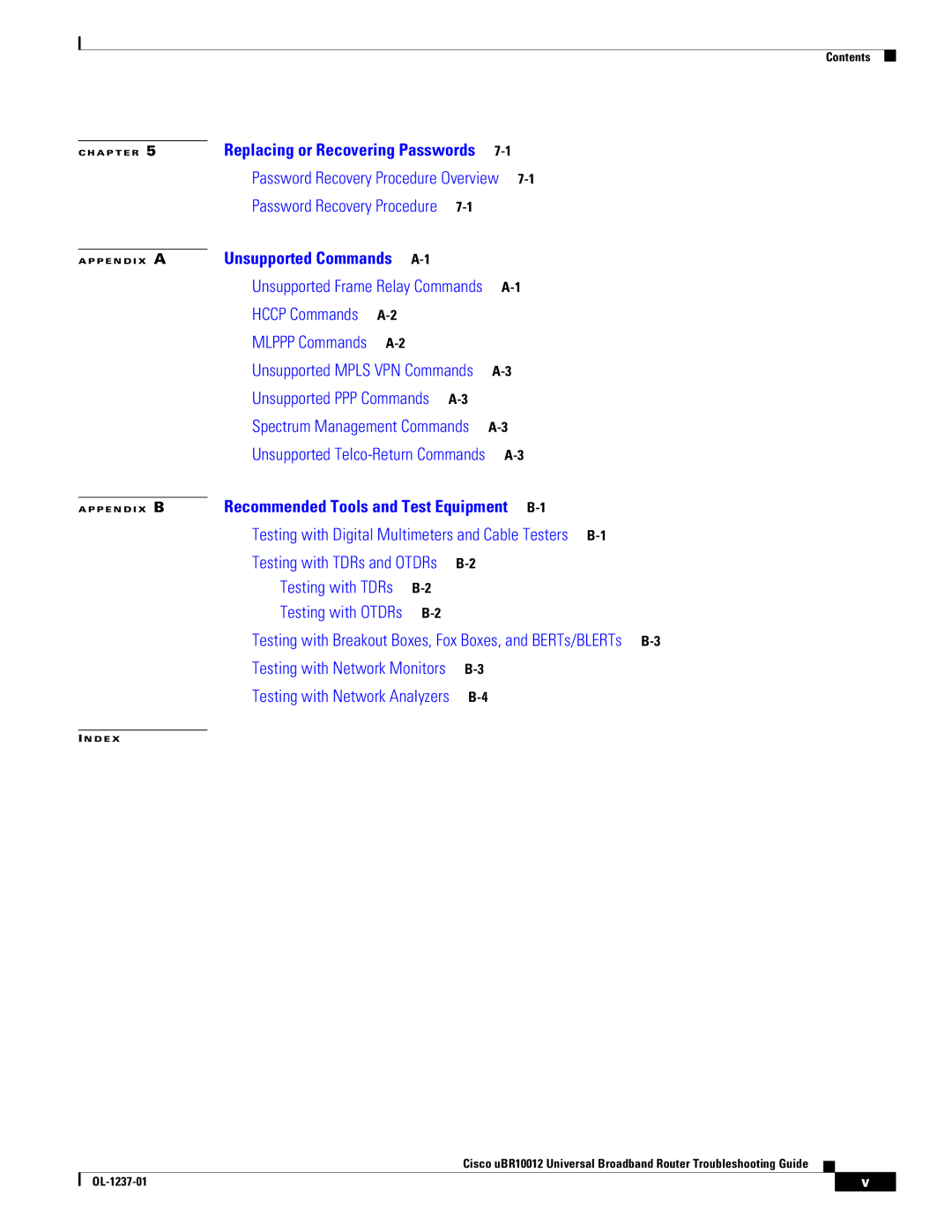 Cisco Systems UBR10012 manual Testing with Digital Multimeters and Cable Testers B-1 