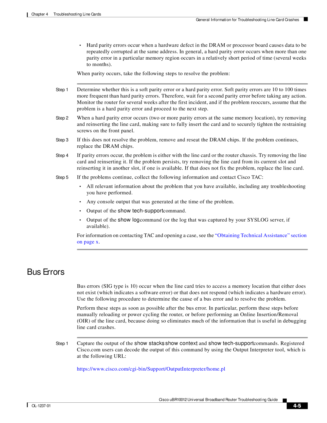 Cisco Systems UBR10012 manual Bus Errors 