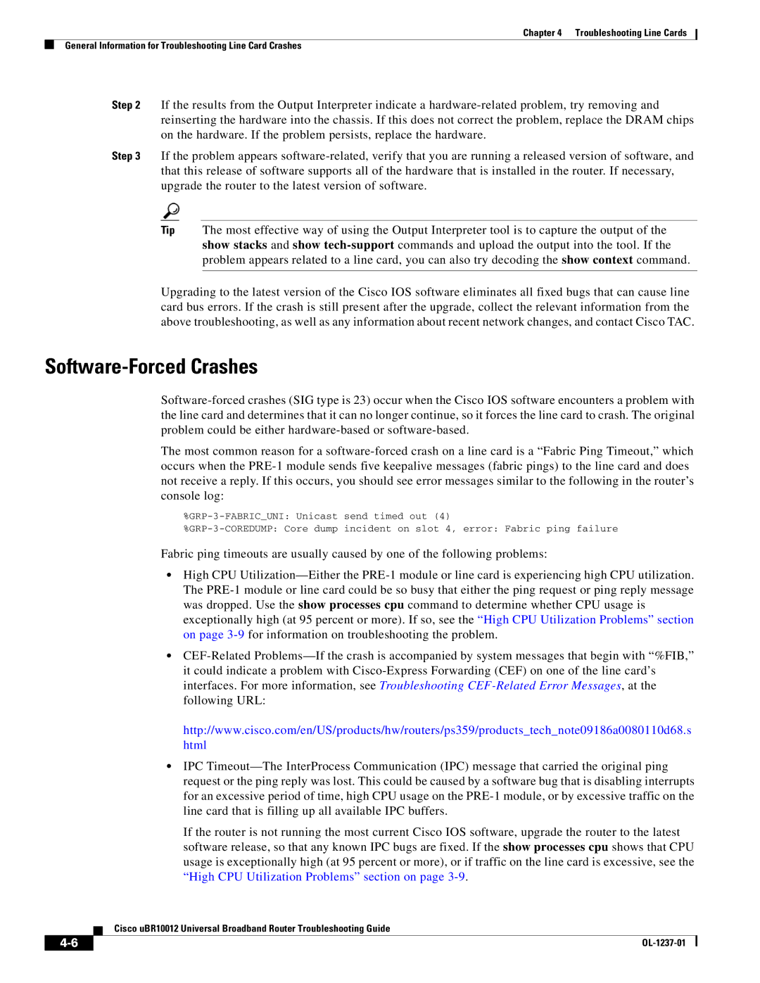 Cisco Systems UBR10012 manual Software-Forced Crashes 