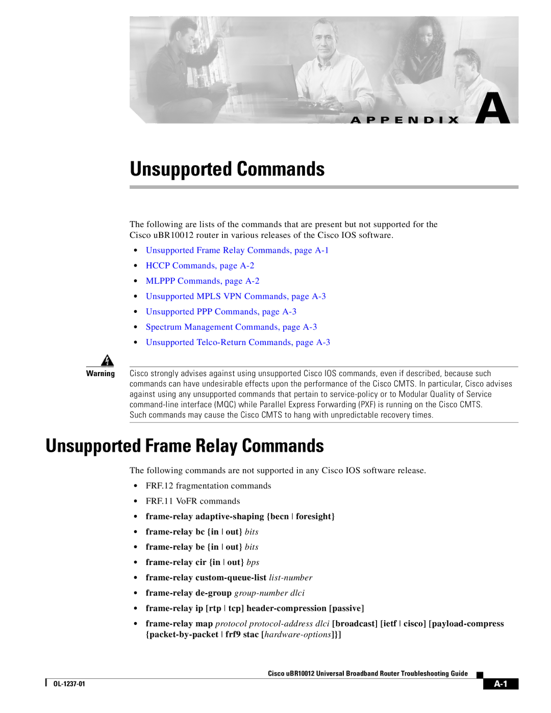 Cisco Systems UBR10012 manual Unsupported Commands, Unsupported Frame Relay Commands 