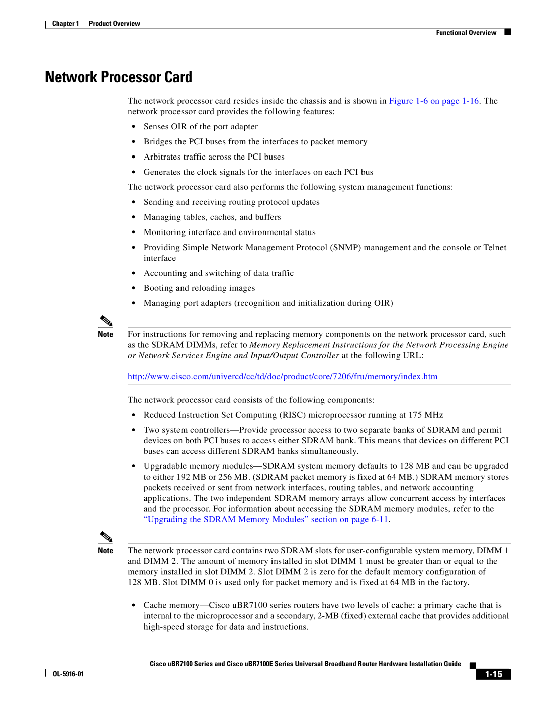 Cisco Systems UBR7100E specifications Network Processor Card 