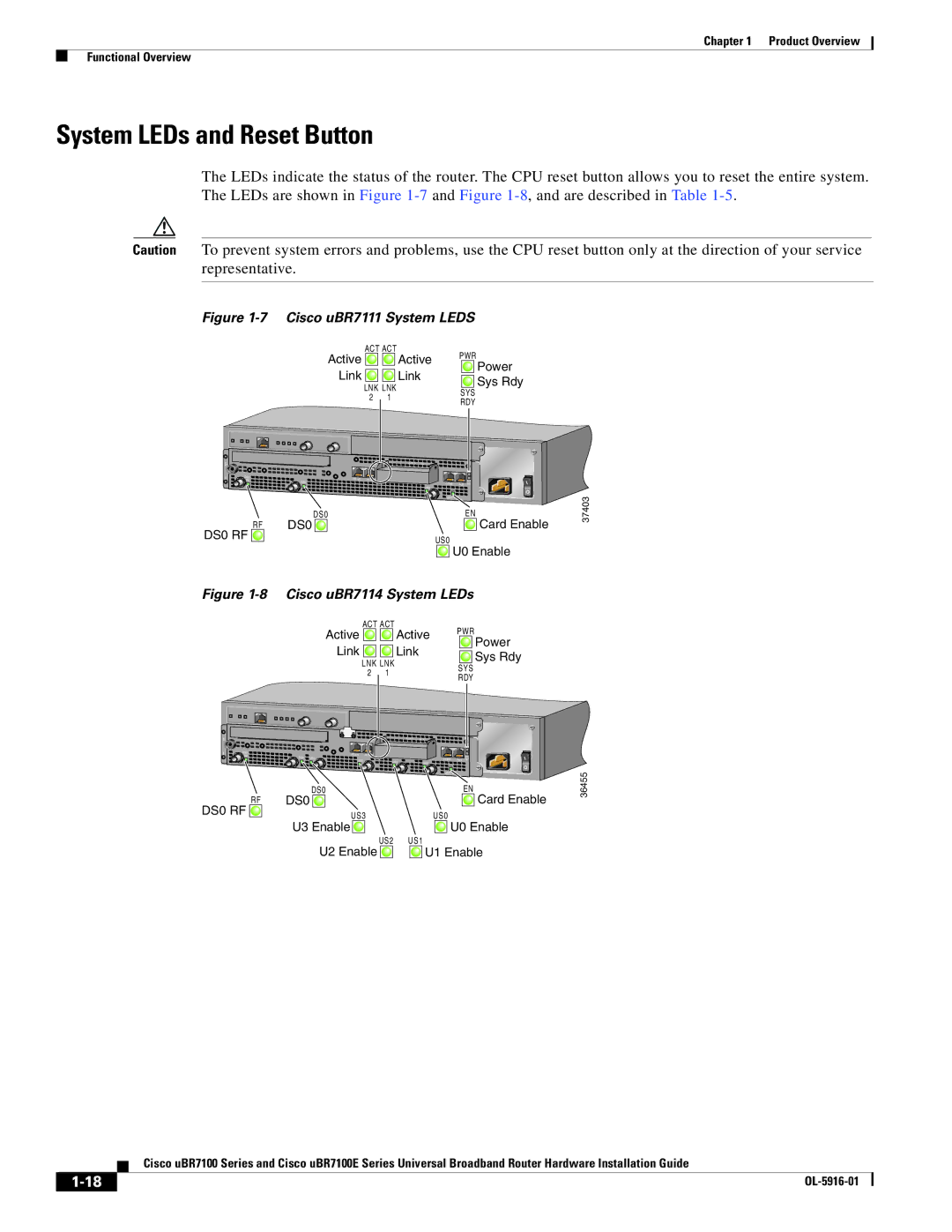 Cisco Systems UBR7100E specifications System LEDs and Reset Button, DS0 RF 