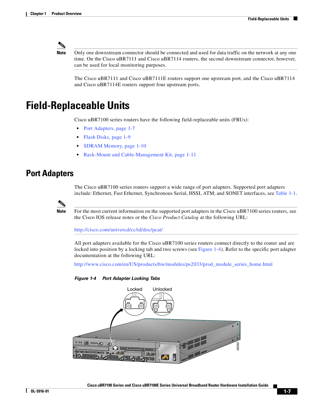 Cisco Systems UBR7100E specifications Field-Replaceable Units, Port Adapters 