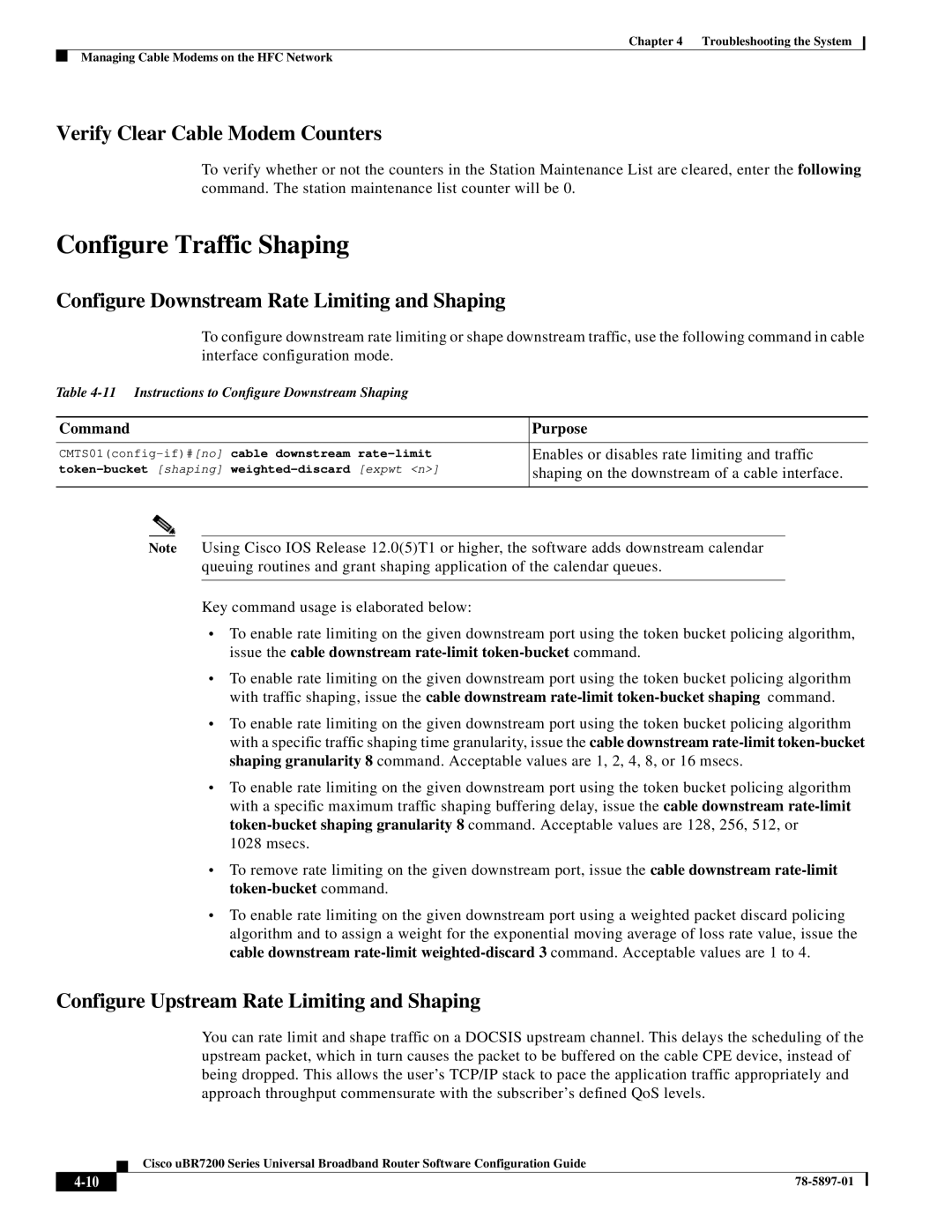 Cisco Systems uBR7200 Series manual Configure Traffic Shaping, Verify Clear Cable Modem Counters 