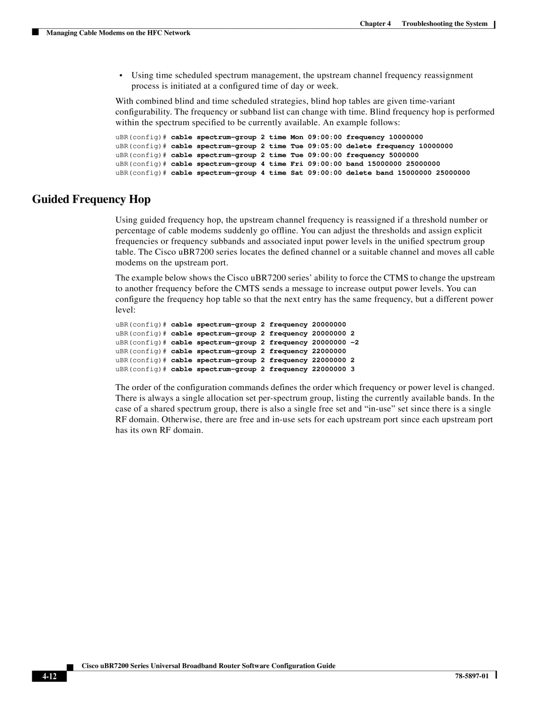 Cisco Systems uBR7200 Series manual Guided Frequency Hop 