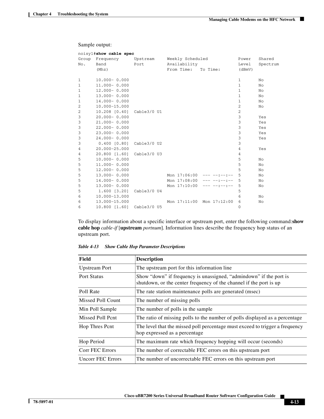 Cisco Systems uBR7200 Series manual Sample output, Field Description 