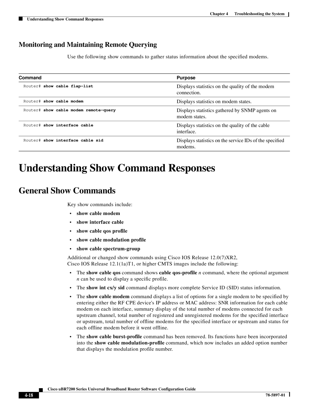 Cisco Systems uBR7200 Series manual Understanding Show Command Responses, General Show Commands 