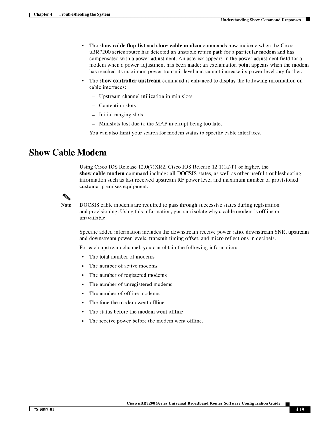 Cisco Systems uBR7200 Series manual Show Cable Modem 