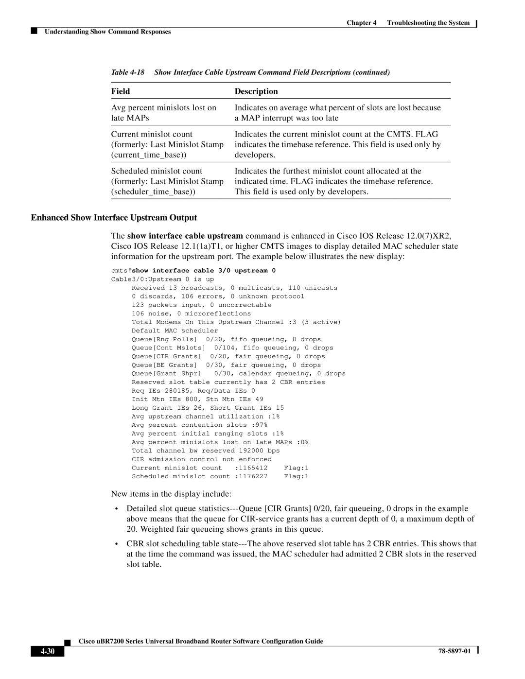 Cisco Systems uBR7200 Series manual Enhanced Show Interface Upstream Output 