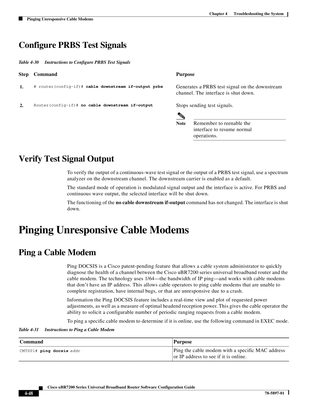 Cisco Systems uBR7200 Series Pinging Unresponsive Cable Modems, Configure Prbs Test Signals, Verify Test Signal Output 