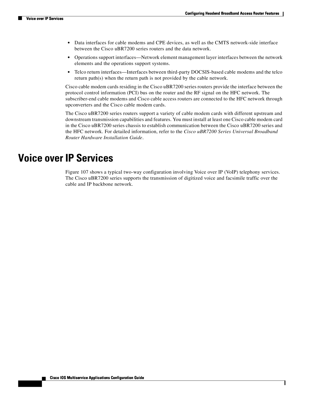 Cisco Systems uBR7200 manual Voice over IP Services 