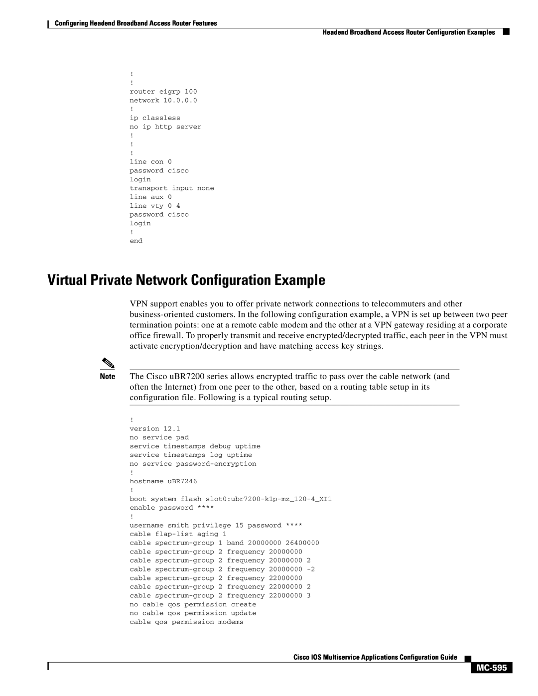 Cisco Systems uBR7200 manual Virtual Private Network Configuration Example, MC-595 