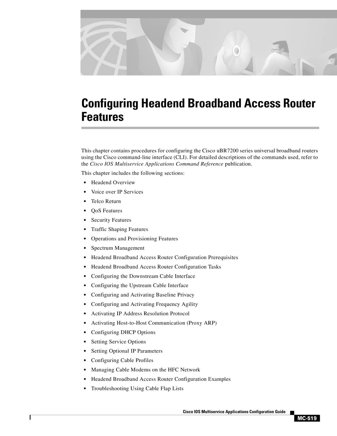 Cisco Systems uBR7200 manual Configuring Headend Broadband Access Router Features, MC-519 