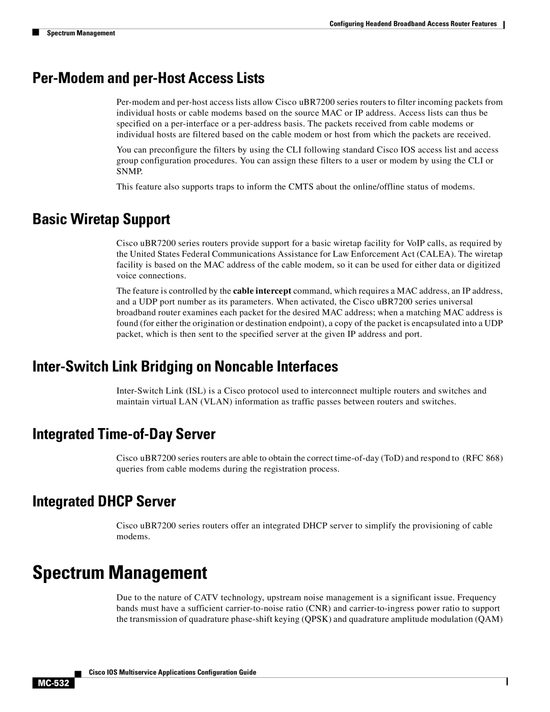 Cisco Systems uBR7200 manual Spectrum Management 