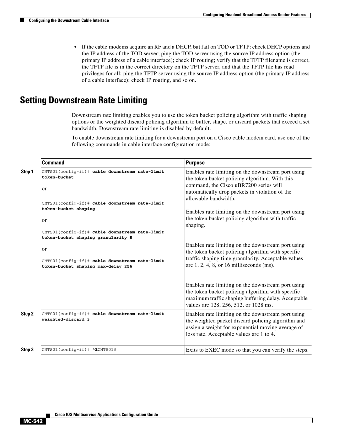 Cisco Systems uBR7200 manual Setting Downstream Rate Limiting, MC-542 