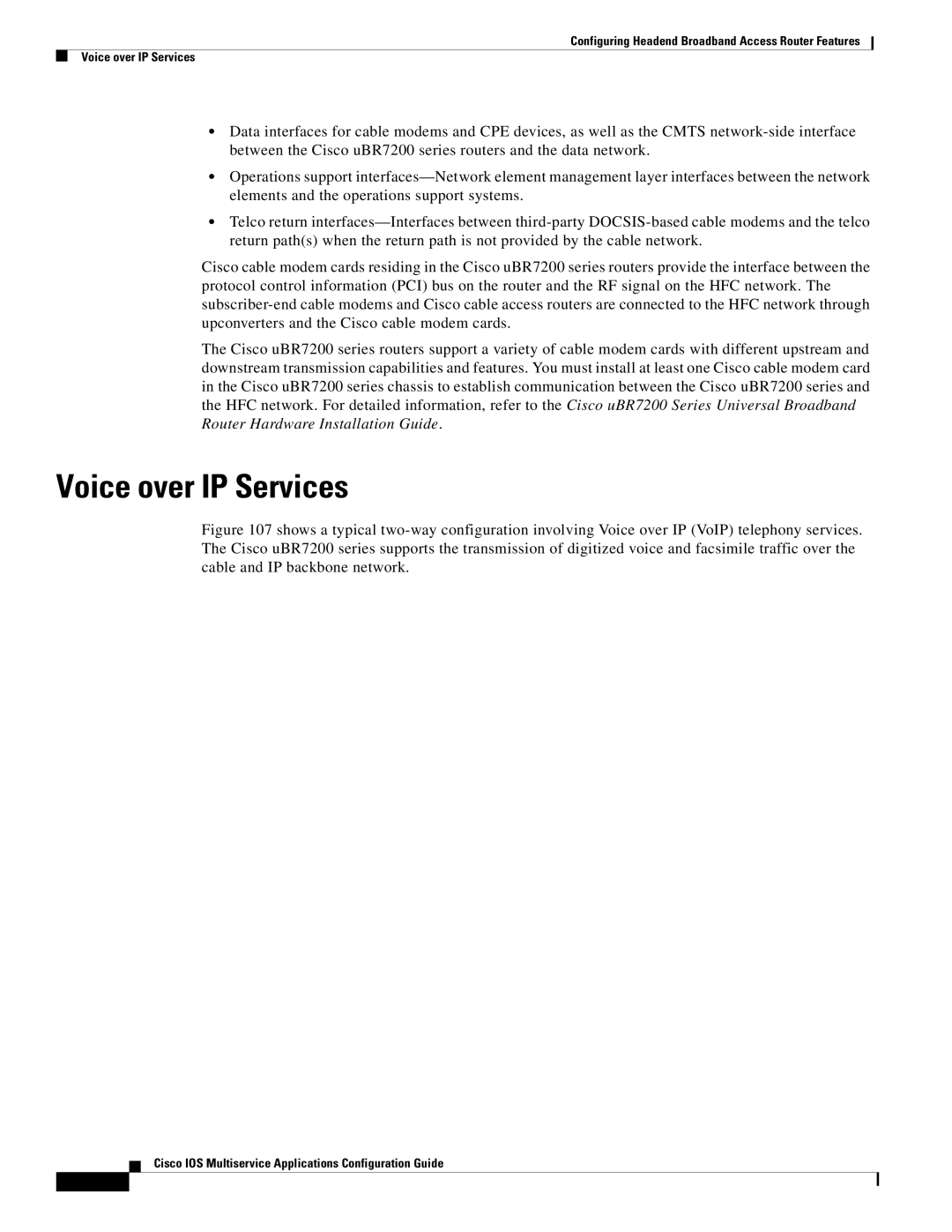 Cisco Systems uBR7200 manual Voice over IP Services 