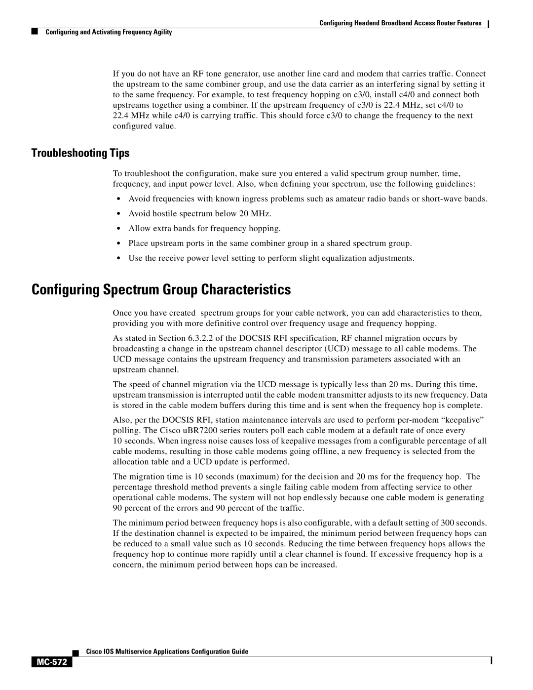 Cisco Systems uBR7200 manual Configuring Spectrum Group Characteristics, MC-572 