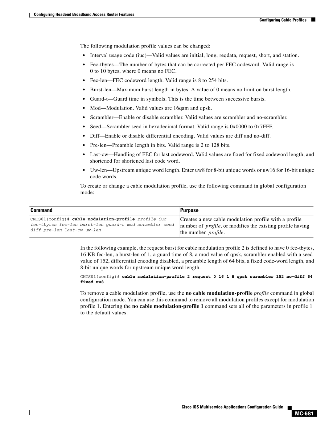 Cisco Systems uBR7200 manual Number profile, MC-581 