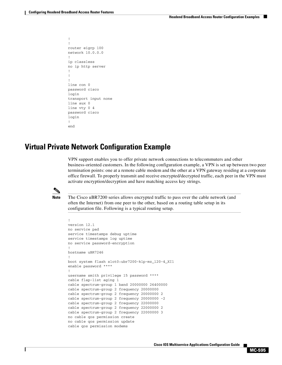 Cisco Systems uBR7200 manual Virtual Private Network Configuration Example, MC-595 