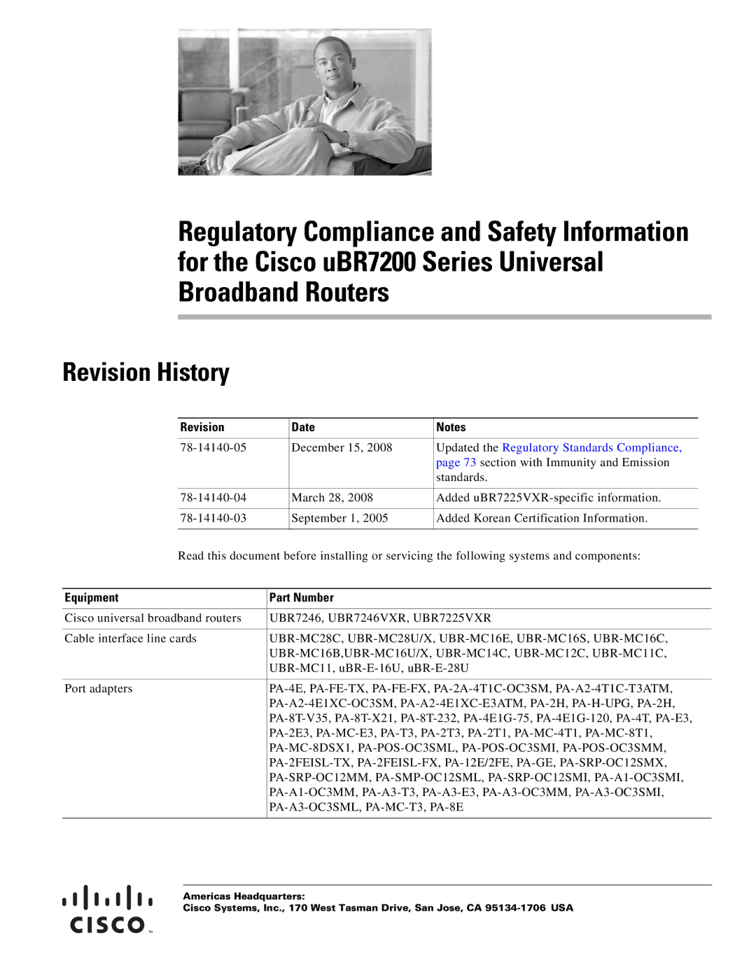 Cisco Systems uBR7200 manual Revision History, Revision Date 