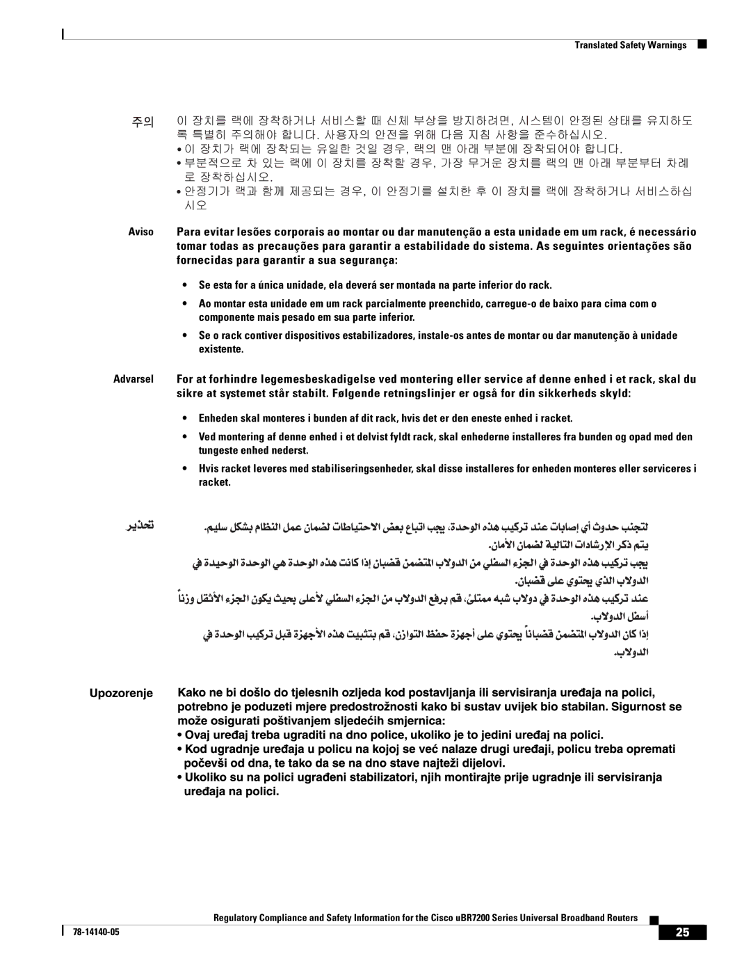 Cisco Systems uBR7200 manual Translated Safety Warnings 