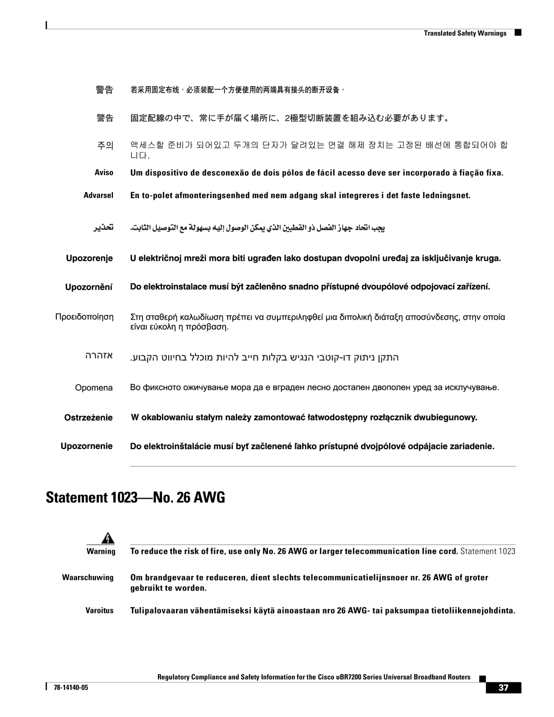 Cisco Systems uBR7200 manual Statement 1023-No AWG 