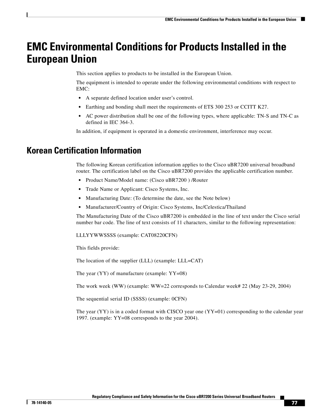 Cisco Systems uBR7200 manual Korean Certification Information 