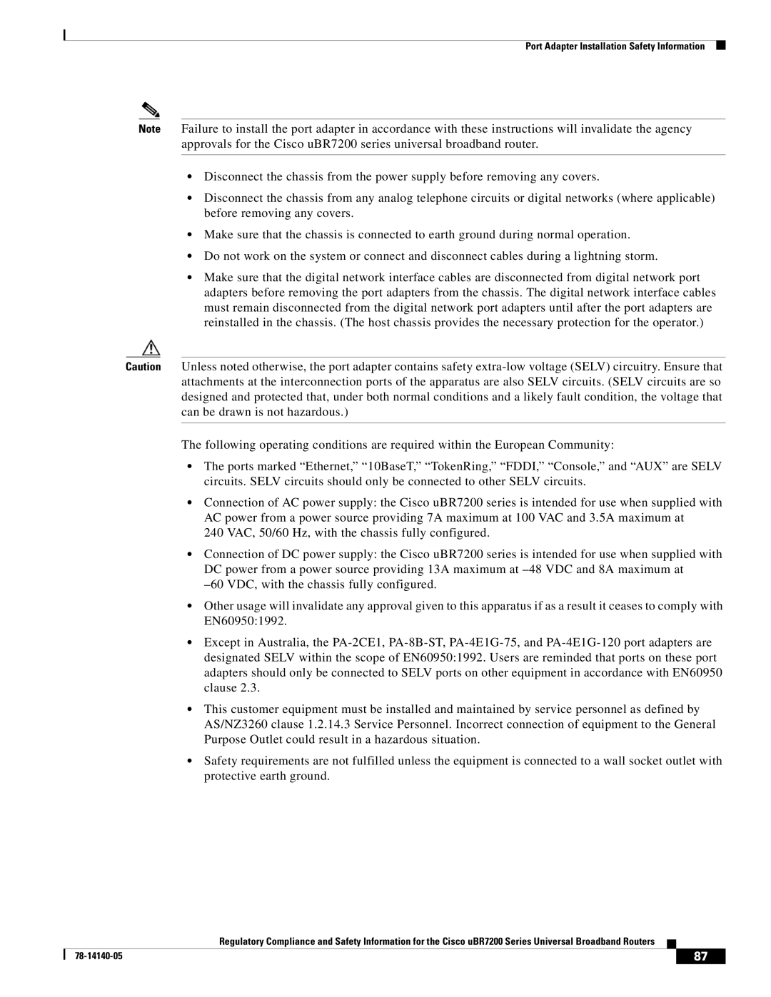 Cisco Systems uBR7200 manual Port Adapter Installation Safety Information 