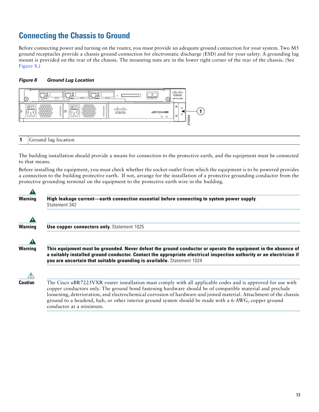 Cisco Systems UBR7225VXR quick start Connecting the Chassis to Ground, Ground Lug Location 