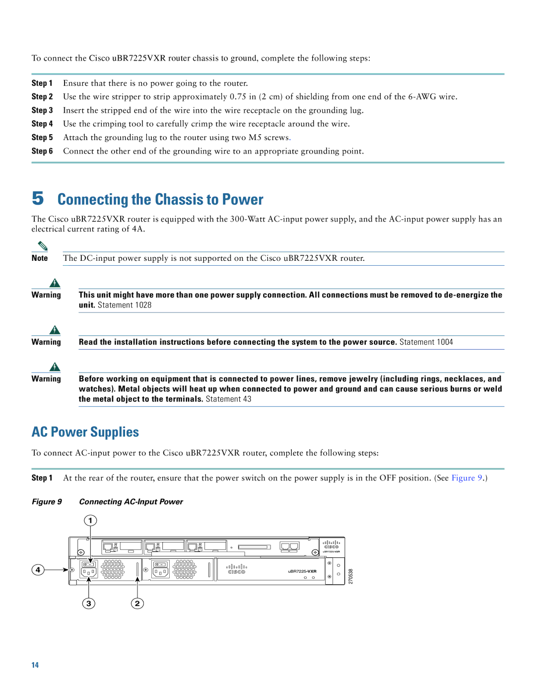 Cisco Systems UBR7225VXR quick start Connecting the Chassis to Power, AC Power Supplies 