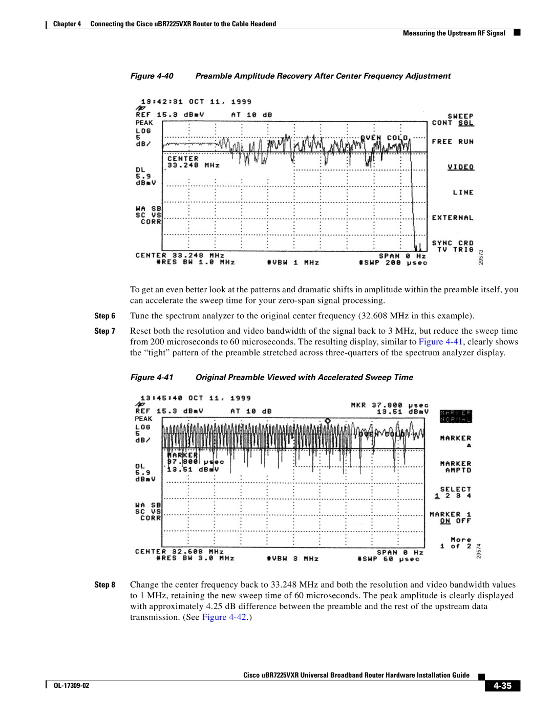 Cisco Systems UBR7225VXR specifications Original Preamble Viewed with Accelerated Sweep Time 