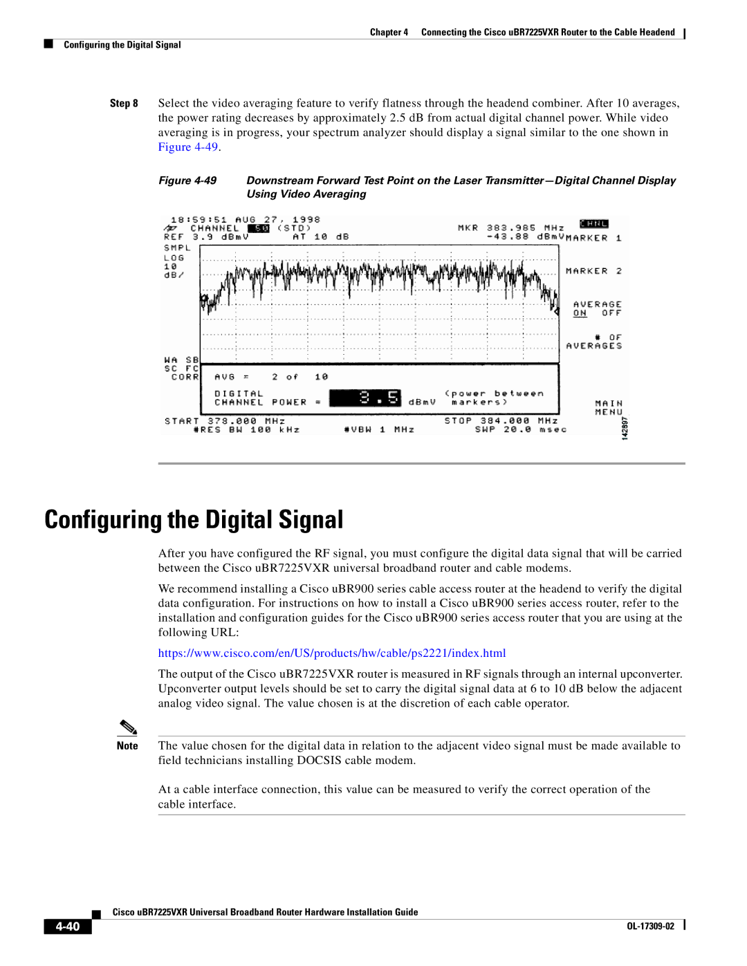 Cisco Systems UBR7225VXR specifications Configuring the Digital Signal 