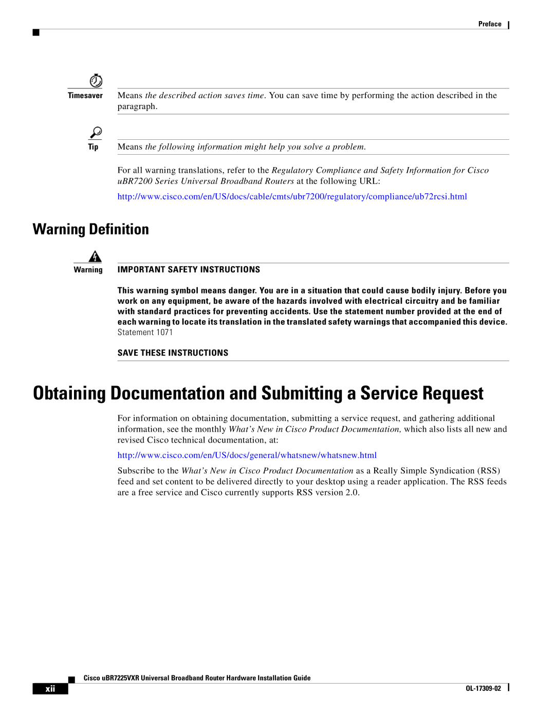 Cisco Systems UBR7225VXR specifications Obtaining Documentation and Submitting a Service Request 