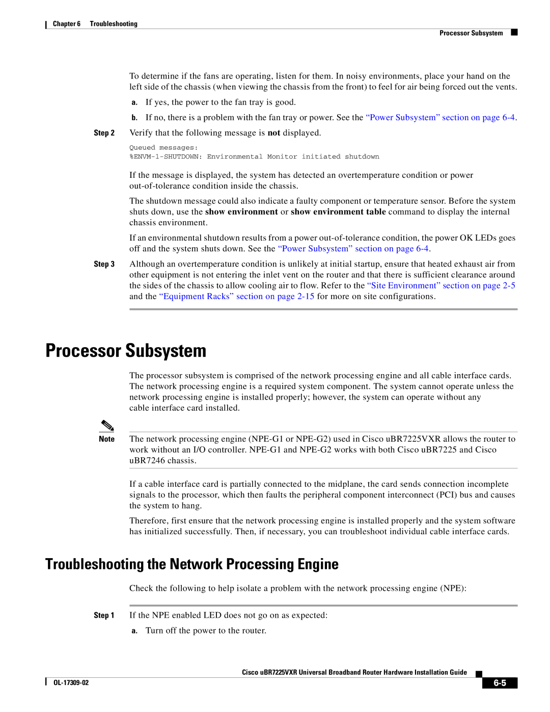 Cisco Systems UBR7225VXR specifications Processor Subsystem, Troubleshooting the Network Processing Engine 