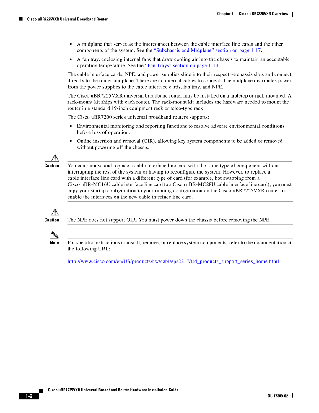 Cisco Systems UBR7225VXR specifications OL-17309-02 