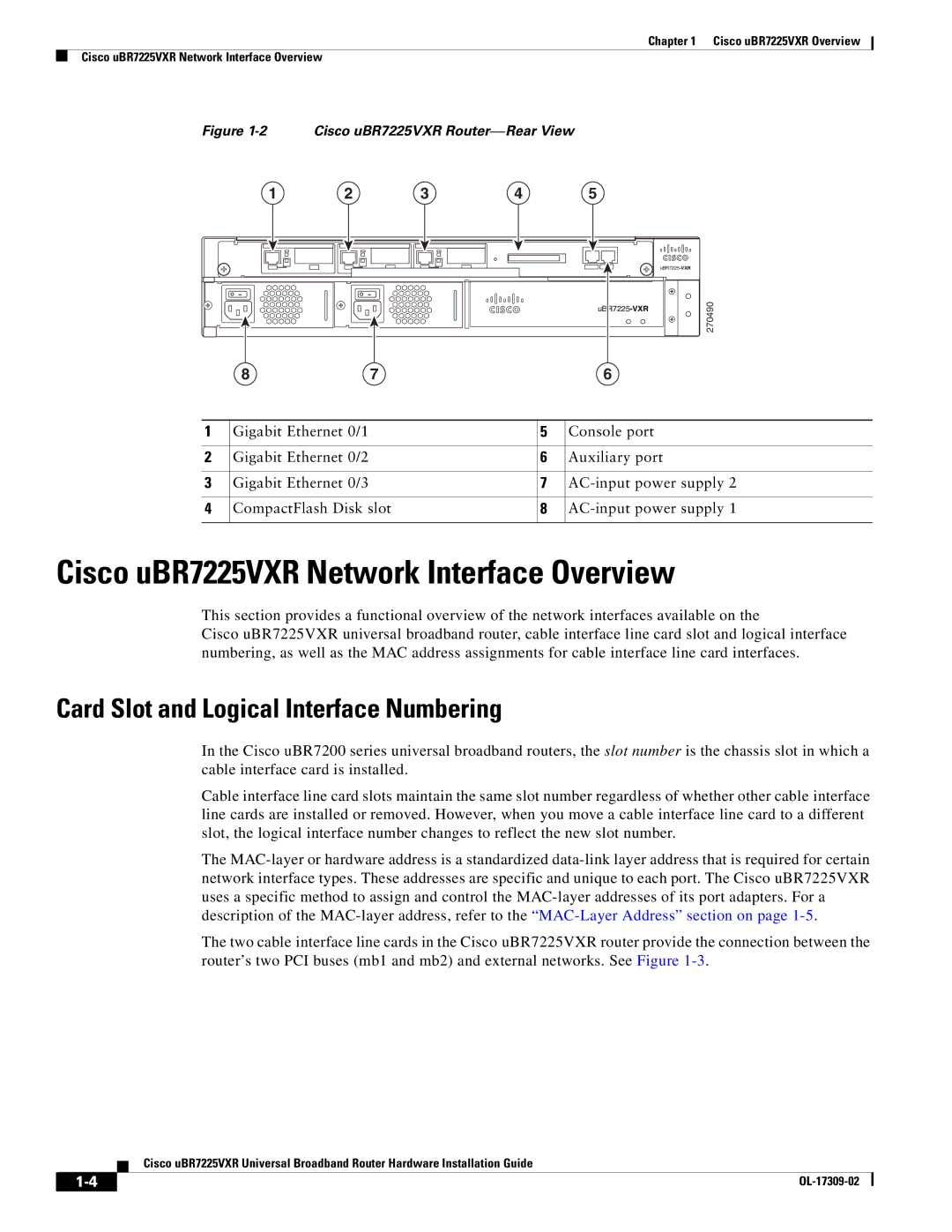 Cisco Systems UBR7225VXR Cisco uBR7225VXR Network Interface Overview, Card Slot and Logical Interface Numbering 