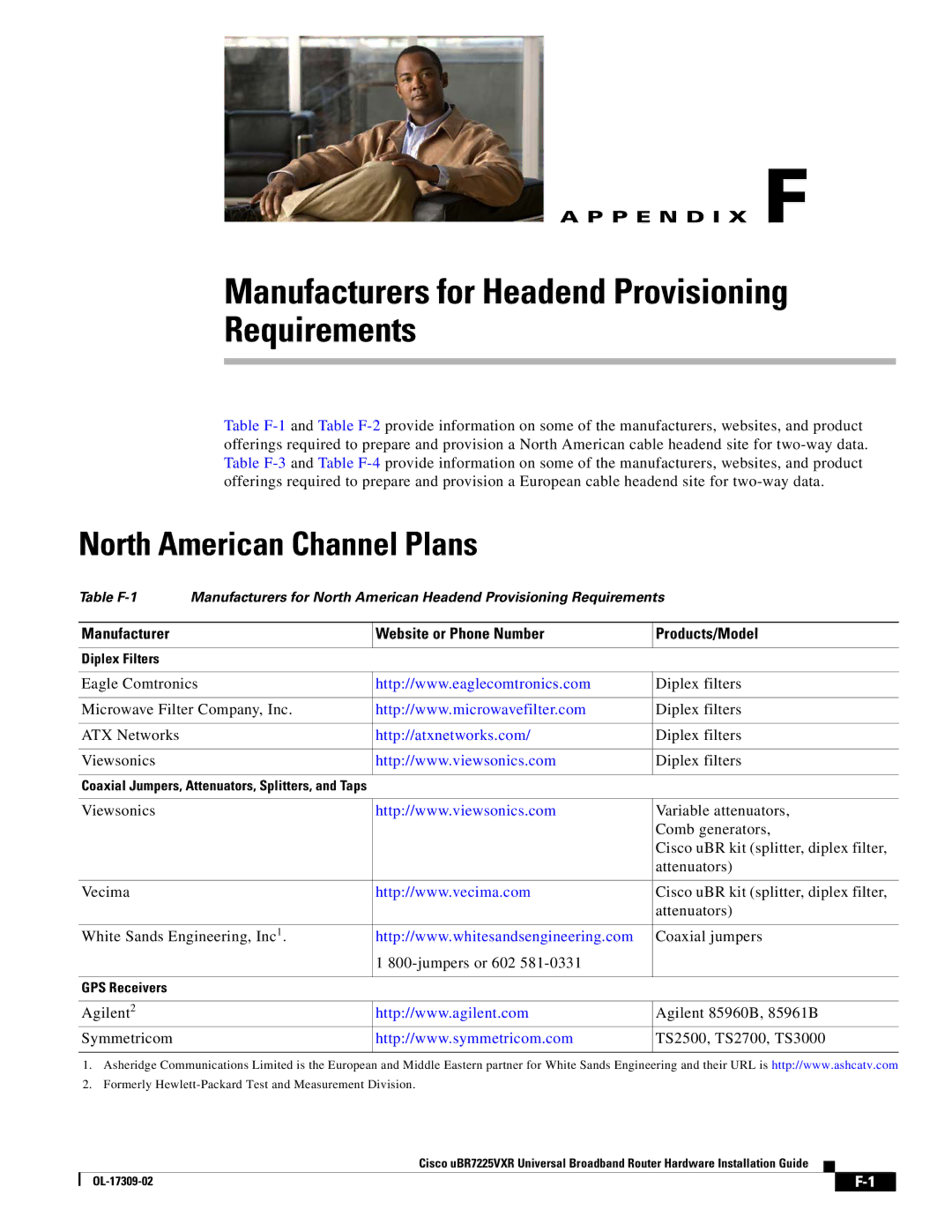 Cisco Systems UBR7225VXR specifications Manufacturers for Headend Provisioning Requirements, North American Channel Plans 