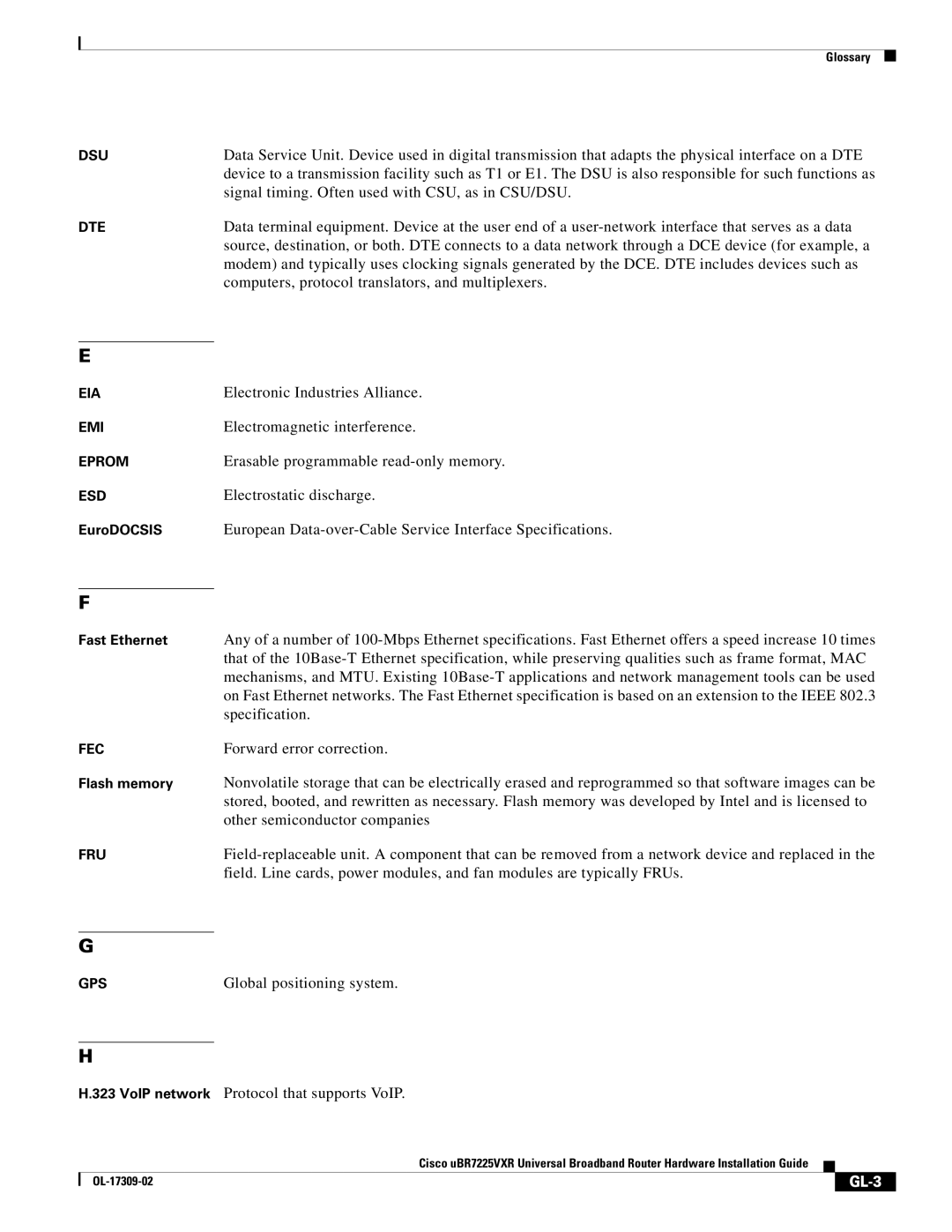 Cisco Systems UBR7225VXR specifications GL-3 