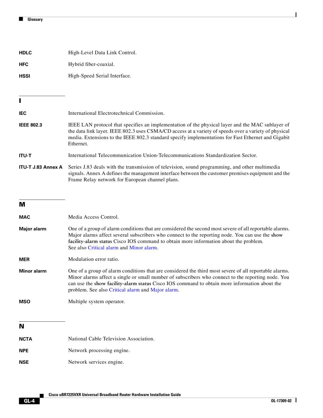 Cisco Systems UBR7225VXR specifications GL-4 