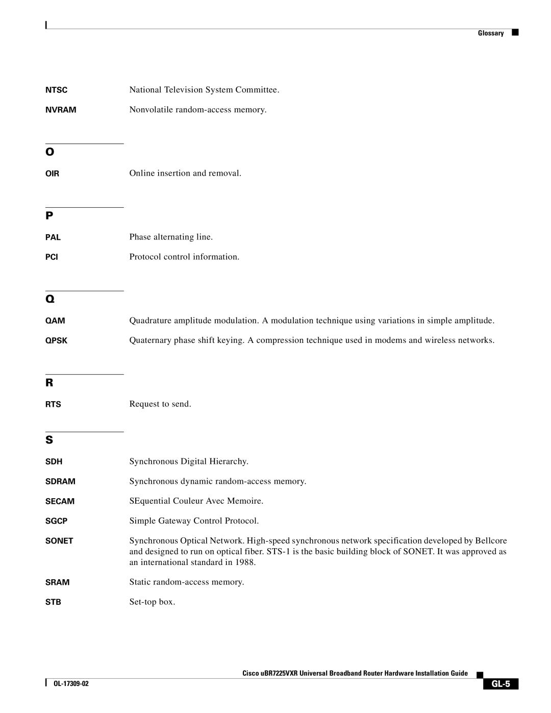 Cisco Systems UBR7225VXR specifications GL-5 